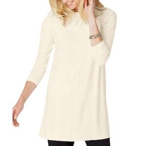 J. Jill Wearever Collection Cream Textured Plaid Stretch Tunic Top S‎